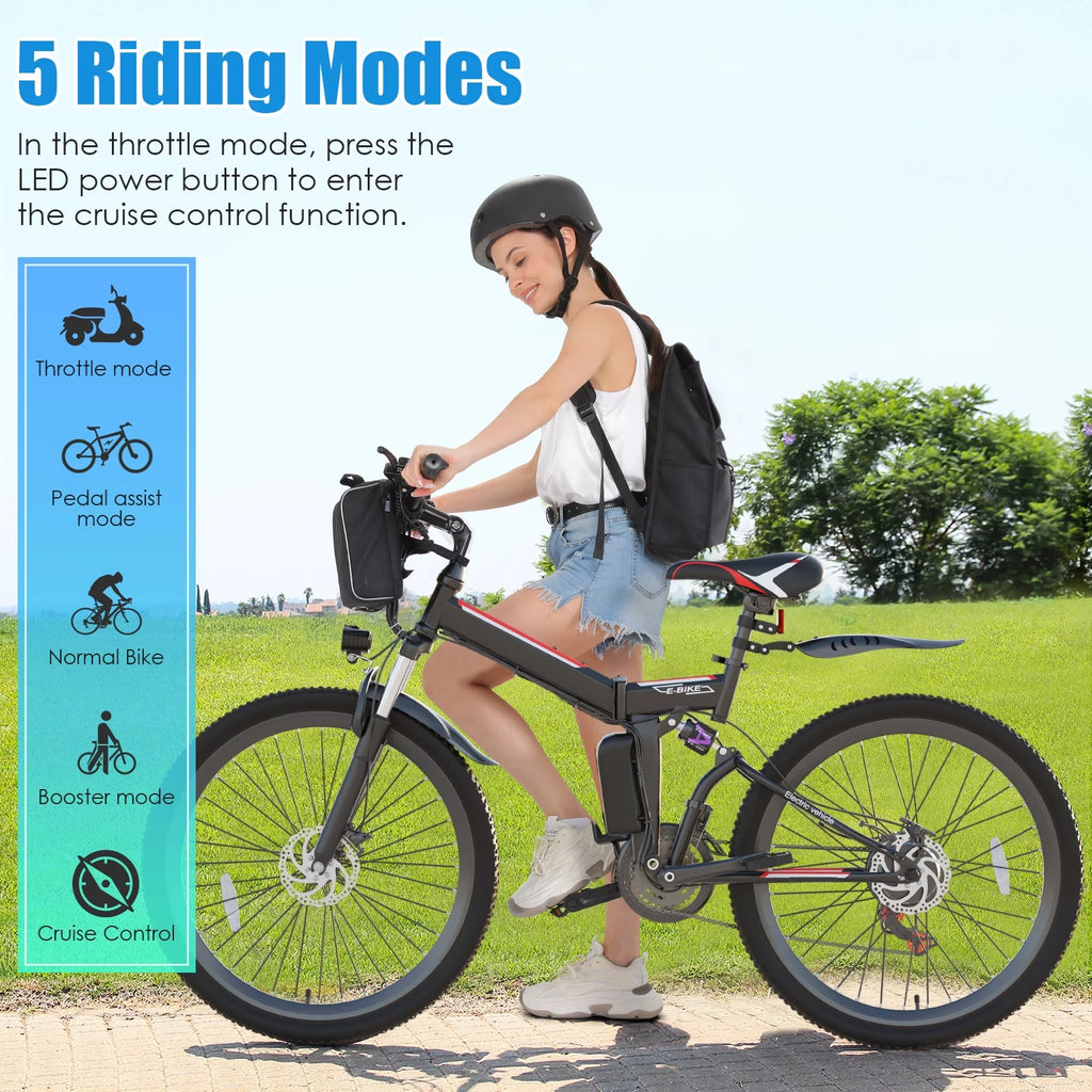 500W 26" Electric Folding Mountain Bike with 48V 7.8Ah Battery, 21 Speed, Full Suspension V81526