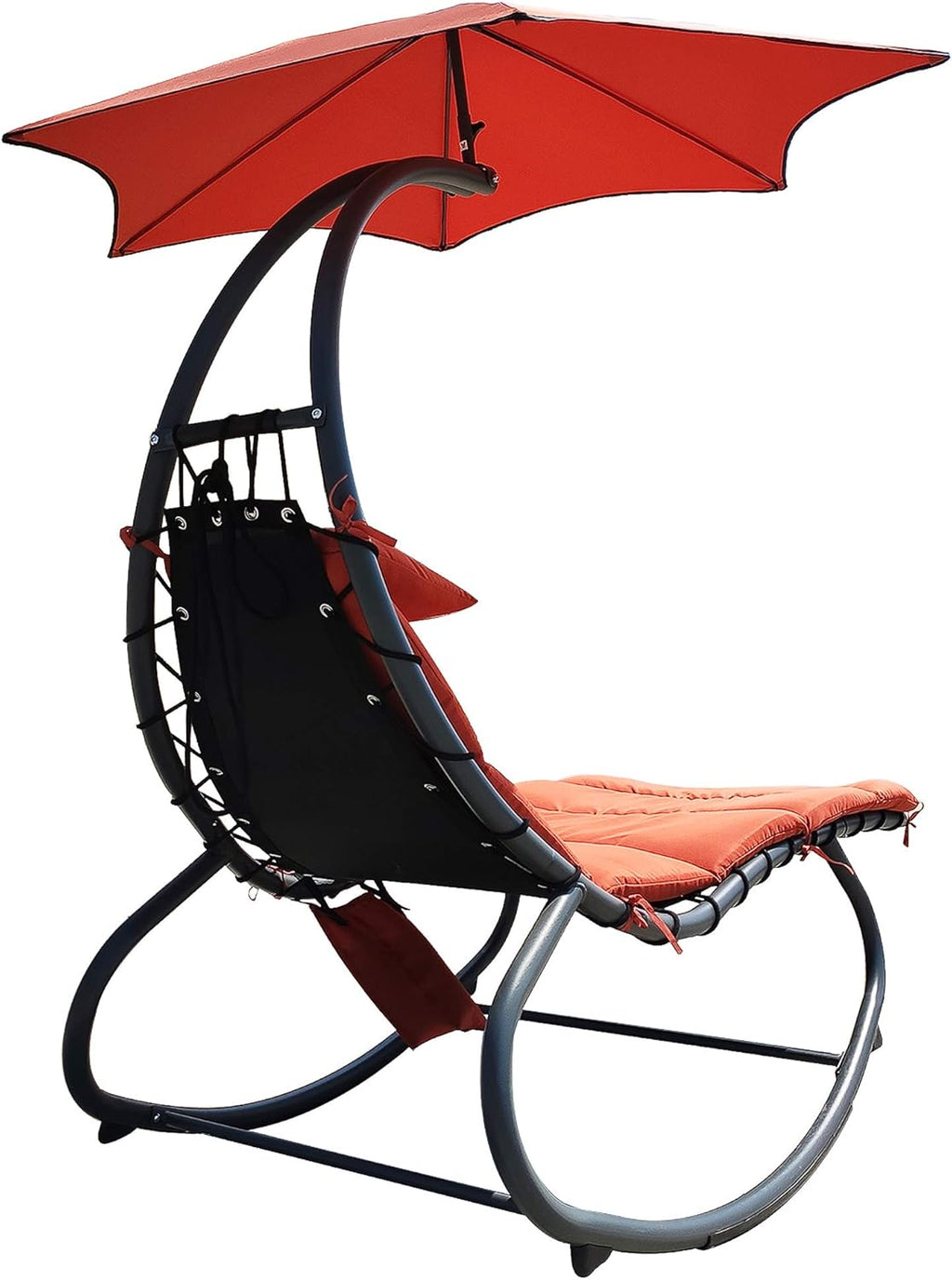 Orange Hanging Chaise Lounge Chair with Cushion, Pillow, Canopy, Stand, Storage Pouch D684581