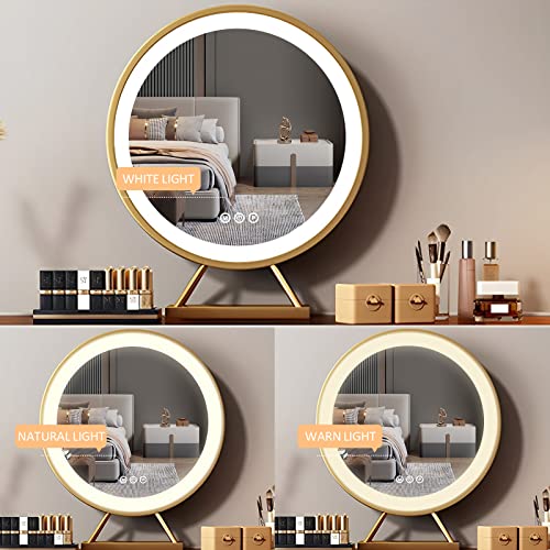Vanity Desk Mirror and Lights, Dressing Table & Flexible Side Cabinet & Makeup Stool, Wood Frame Leather Finish Glass Top (47in) S691087