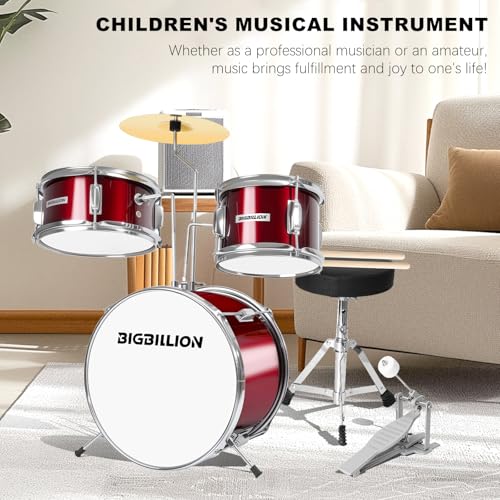 3-Piece 14'' Junior Drum Set with Bass Tom Snare Drum, Cymbal, Pedal, Drumsticks (Pink) F317
