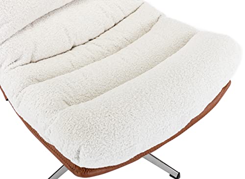 Ivory Linen Oversized Swivel Lounge Chair with Ottoman M246776