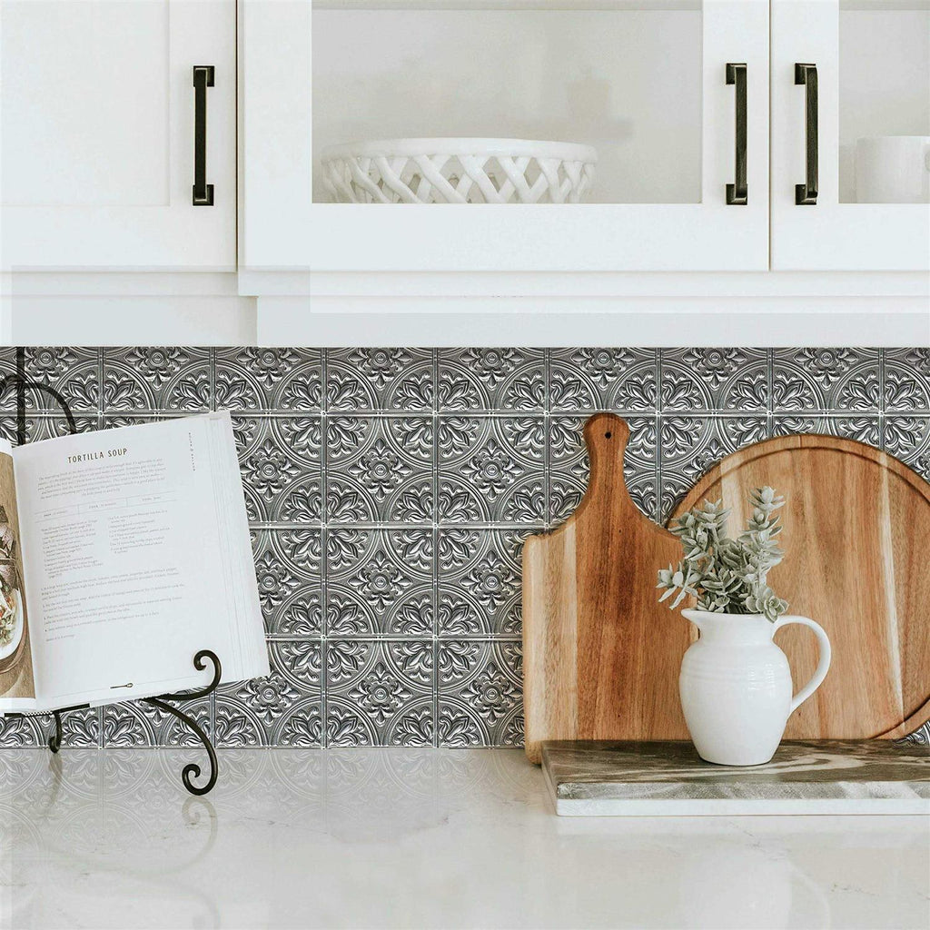 Silver Tin Peel and Stick Tile Backsplash H51181