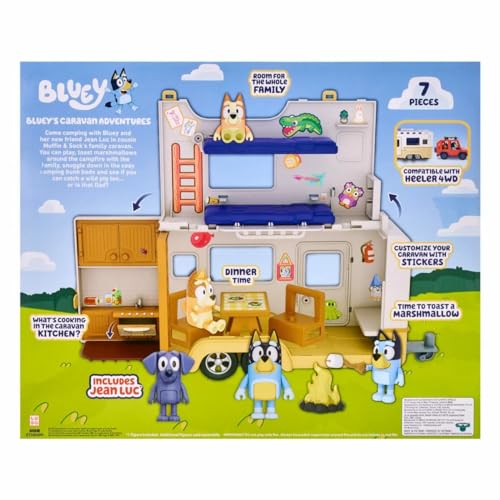 Bluey Caravan Playset with 2.5-3 inch Figures, Camper Van, 2 Figures, 5 Accessories, 1 Sticker Q216