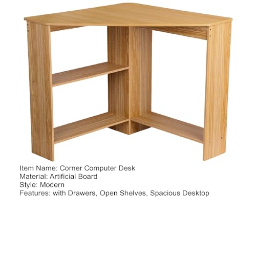 Light Brown Corner Desk with Drawers and Open Shelves R984696