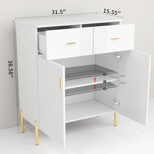 2 Door Sideboard with 2 Drawers and Shelves White N2732