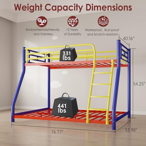 Black Metal Twin Over Twin Bunk Bed with Ladder and Guardrail S9004