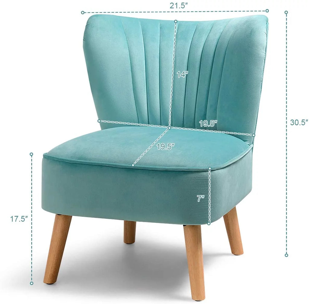 Velvet Armless Club Chair with Wood Legs F183292