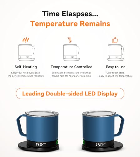 Self-Heating Coffee Mug with LED Display (Black – 14 oz) S58384