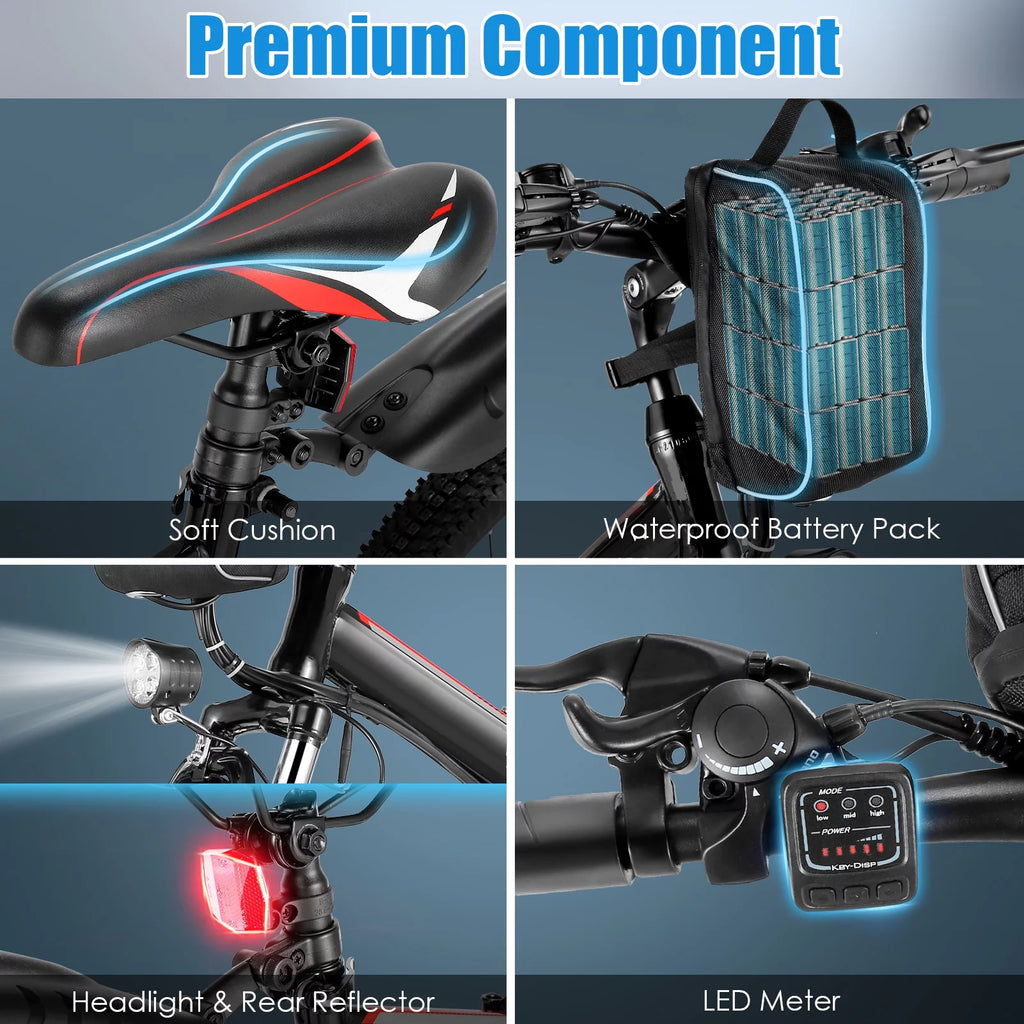 500W 26" Electric Folding Mountain Bike with 48V 7.8Ah Battery, 21 Speed, Full Suspension V81526
