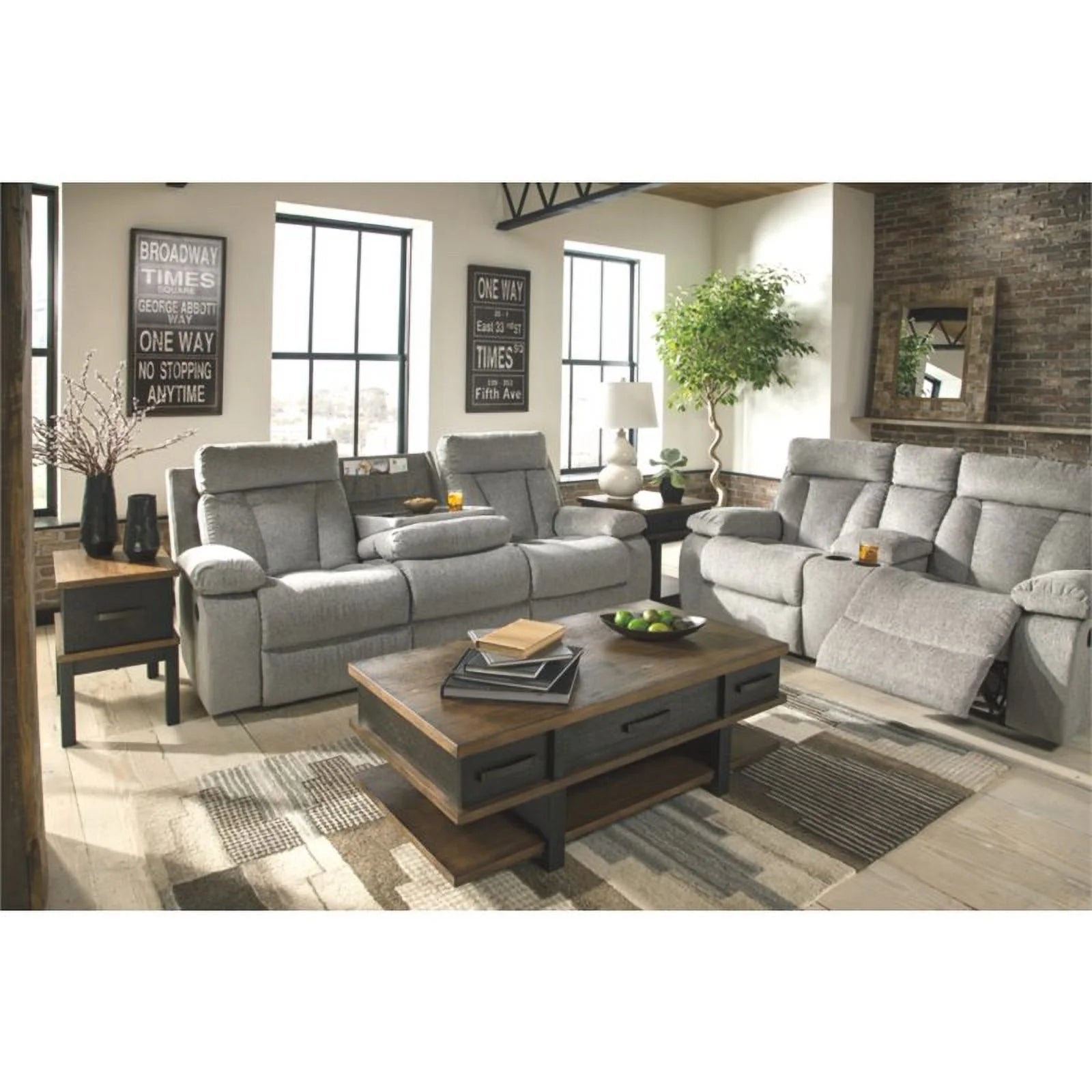 Contemporary Reclining Loveseat with Console in Fog N295148
