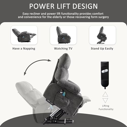 Gray Power Lift Recliner Chair with Heat and Massage V23315