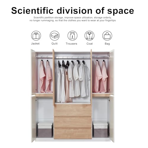 White 4 Door 3 Drawer Wooden Wardrobe Closet Cabinet W300