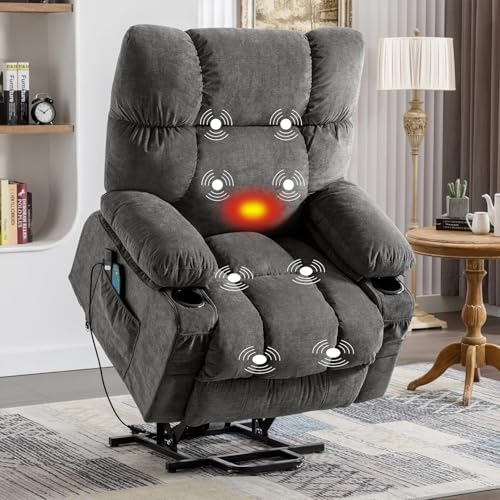 Gray Power Lift Recliner Chair with Heat and Massage V23315