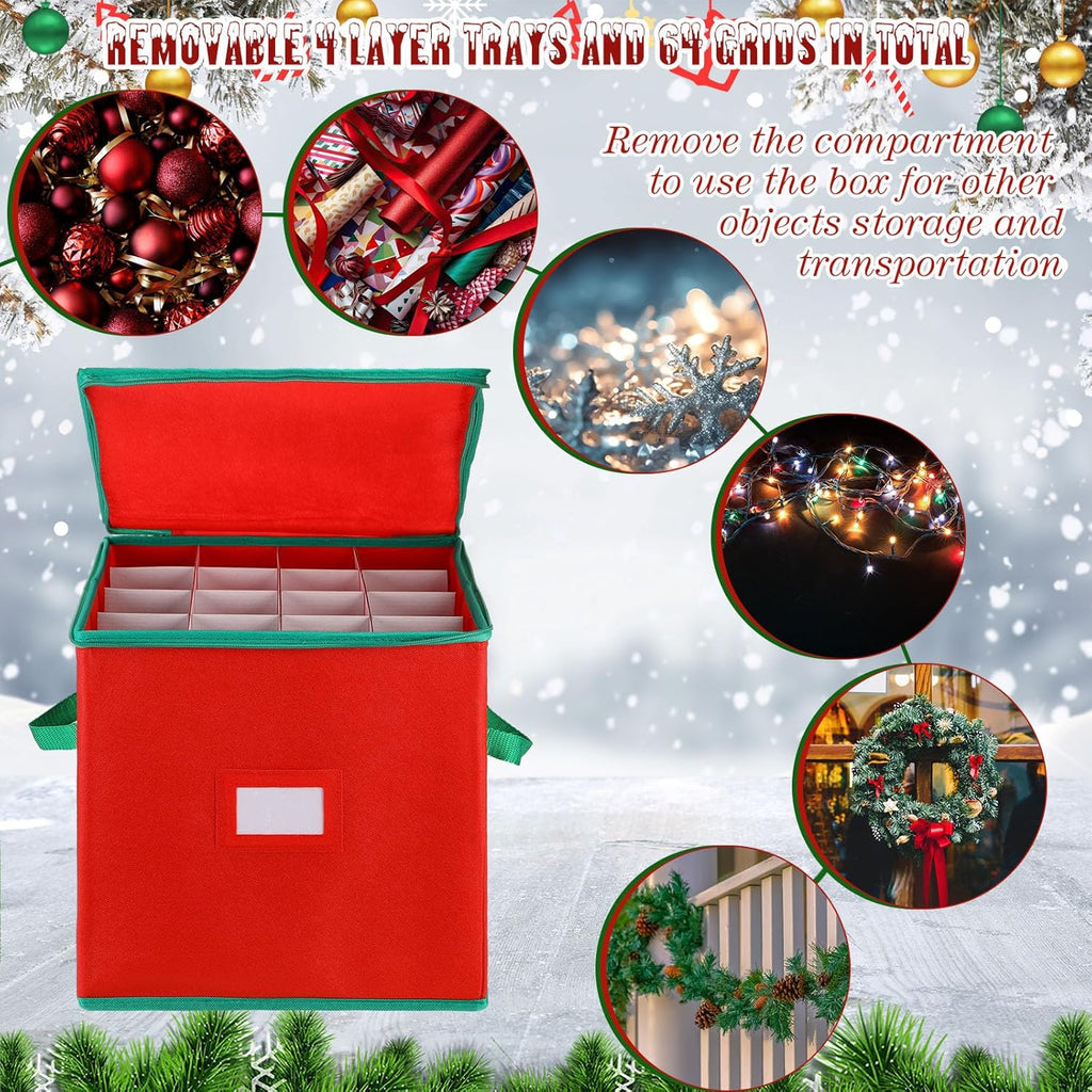 4 Pcs Christmas Ornament Storage Box with 16 Trays Z7720