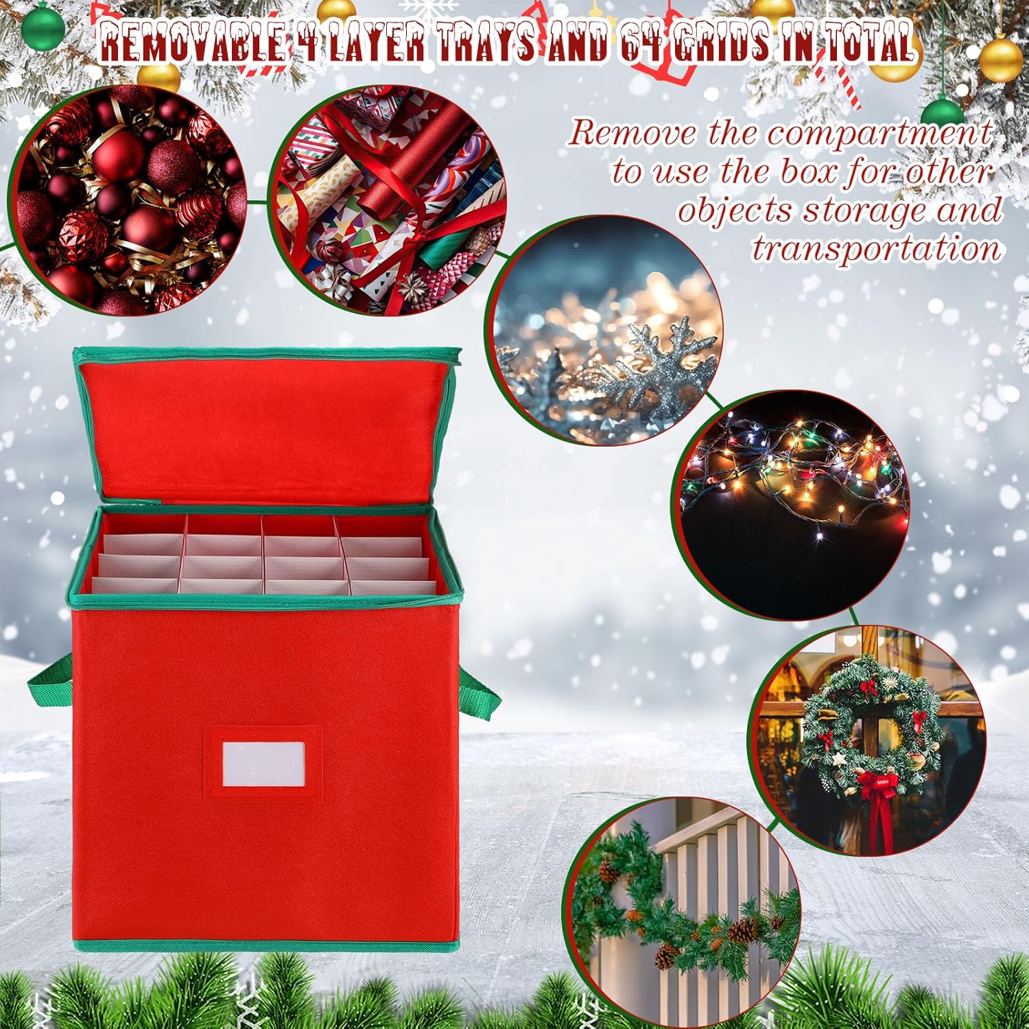 4 Pcs Christmas Ornament Storage Box with 16 Trays Z7720