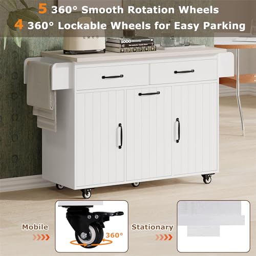 Brown Rolling Kitchen Island with Drop Leaf and 2 Drawers W33654