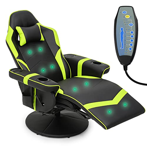 Green PU Leather Massage Gaming Recliner Chair with Adjustable Backrest F830395
