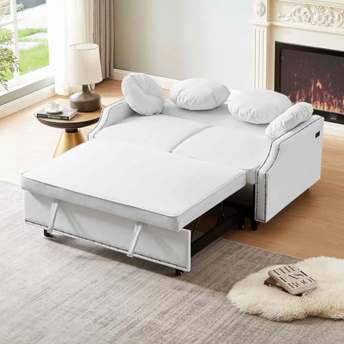 Beige Convertible Sofa Bed with Pull-Out Bed S747