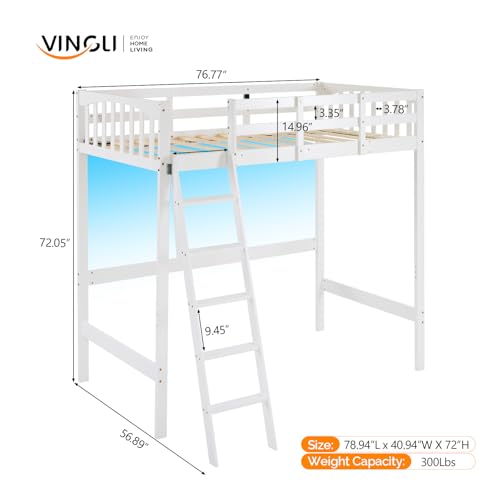 Twin Loft Bed with L-Shaped Desk and 3 Storage Drawers, Solid Wood, White K93929