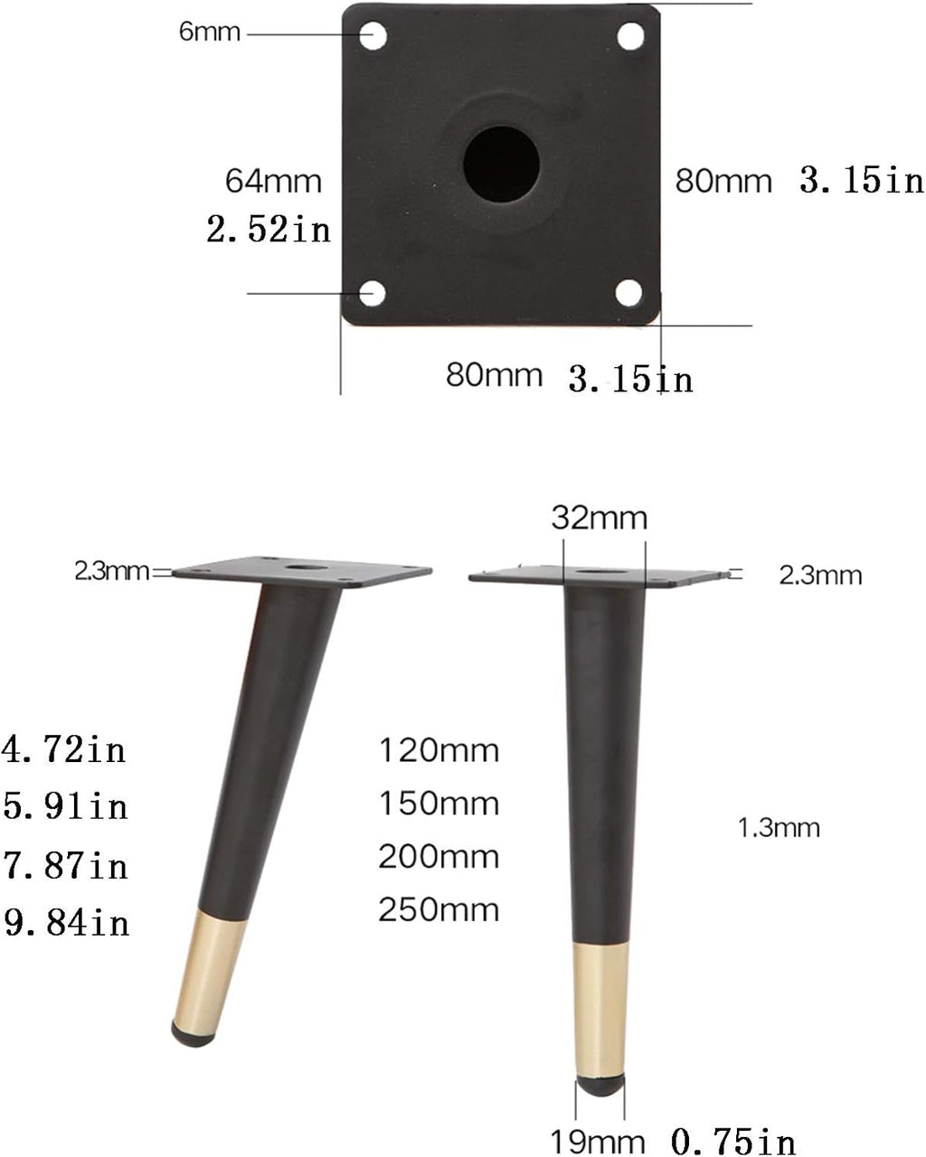 Titanium Gold 20cm Solid Metal Furniture Legs V647737
