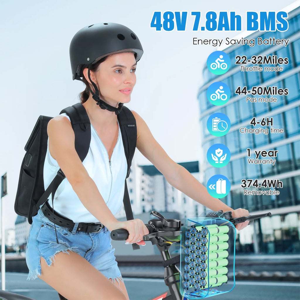 500W 26" Electric Folding Mountain Bike with 48V 7.8Ah Battery, 21 Speed, Full Suspension V81526