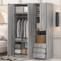 Grey Wooden Armoire Wardrobe with 6-Tier Shelves and 3 Drawers D33340