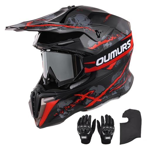 Adult ATV Dirt Bike Helmet Dual Visor with Gloves & Mask Adjustable Sun Visor Motorcycle Helmet A84592