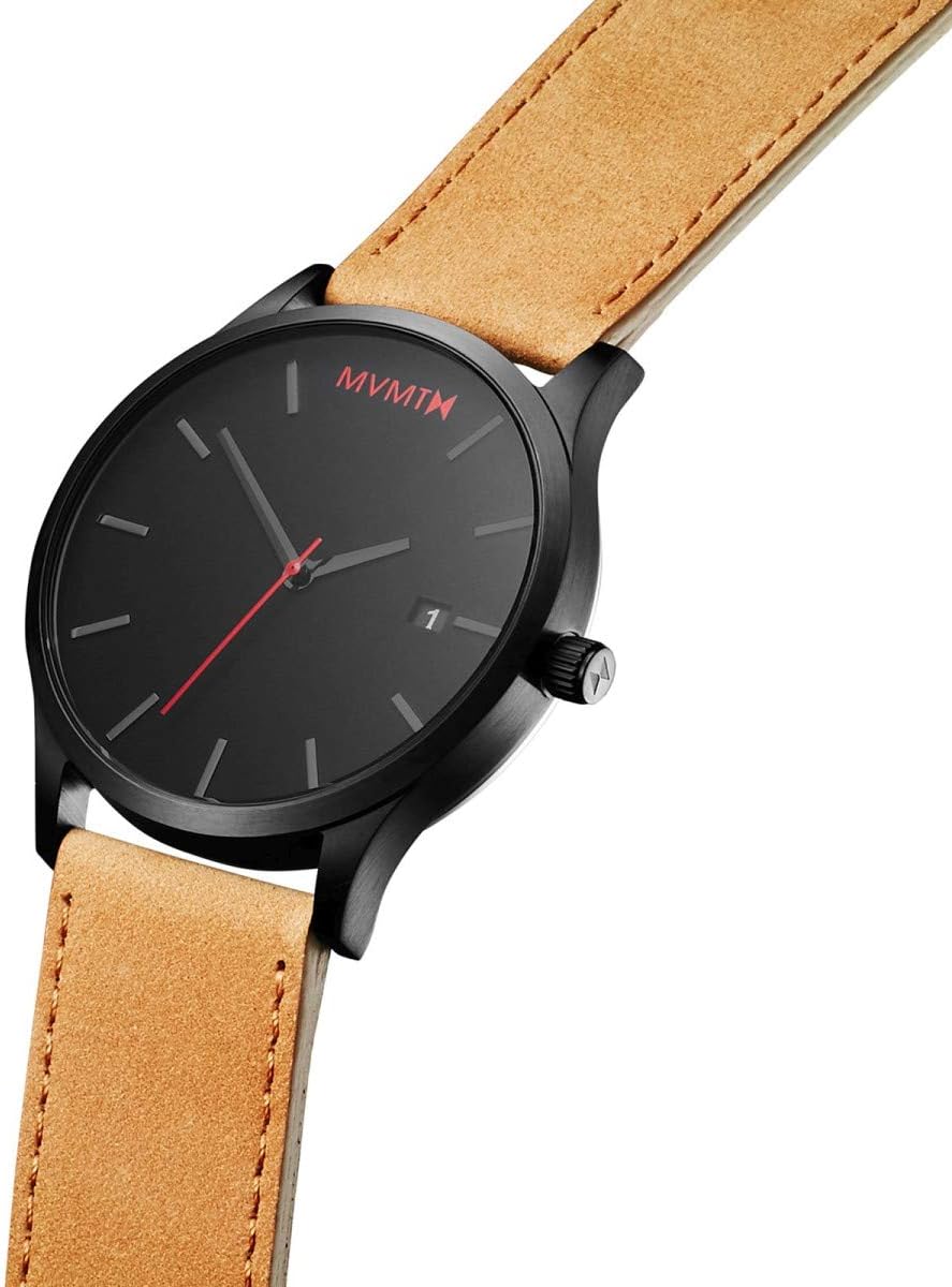 Classic 45 MM Analog Black Tan Watch with Leather Strap O20375