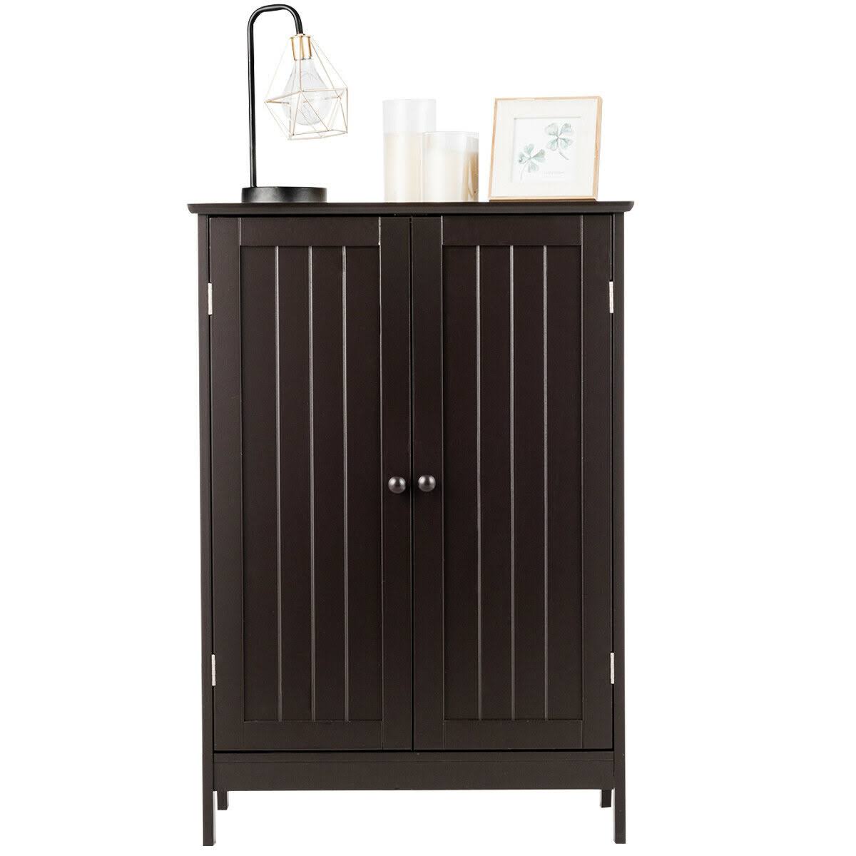 Brown Double Door Bathroom Floor Storage Cabinet F64470