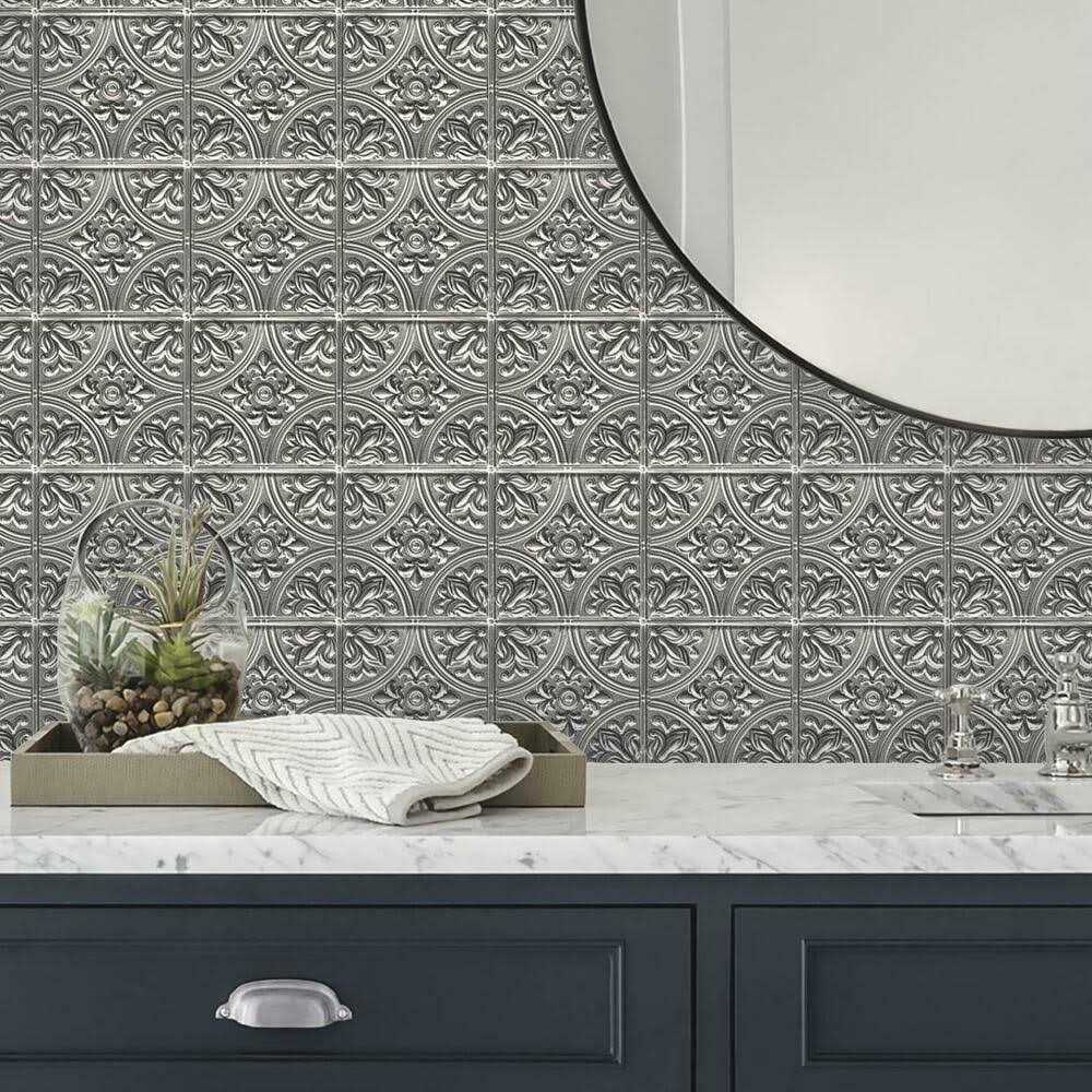 Silver Tin Peel and Stick Tile Backsplash H51181