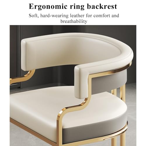 White Leather Tub Chair with Golden Metal Legs B5002