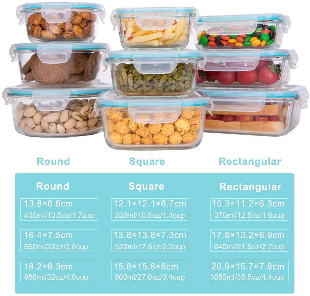 9 Pc Glass Food Storage Containers with Lids N2271