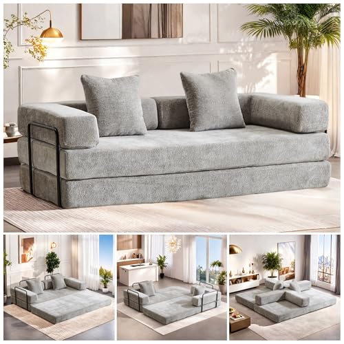 Dark Gray Chenille Convertible Floor Sofa Bed with Pillow Back & Armrest A96842
