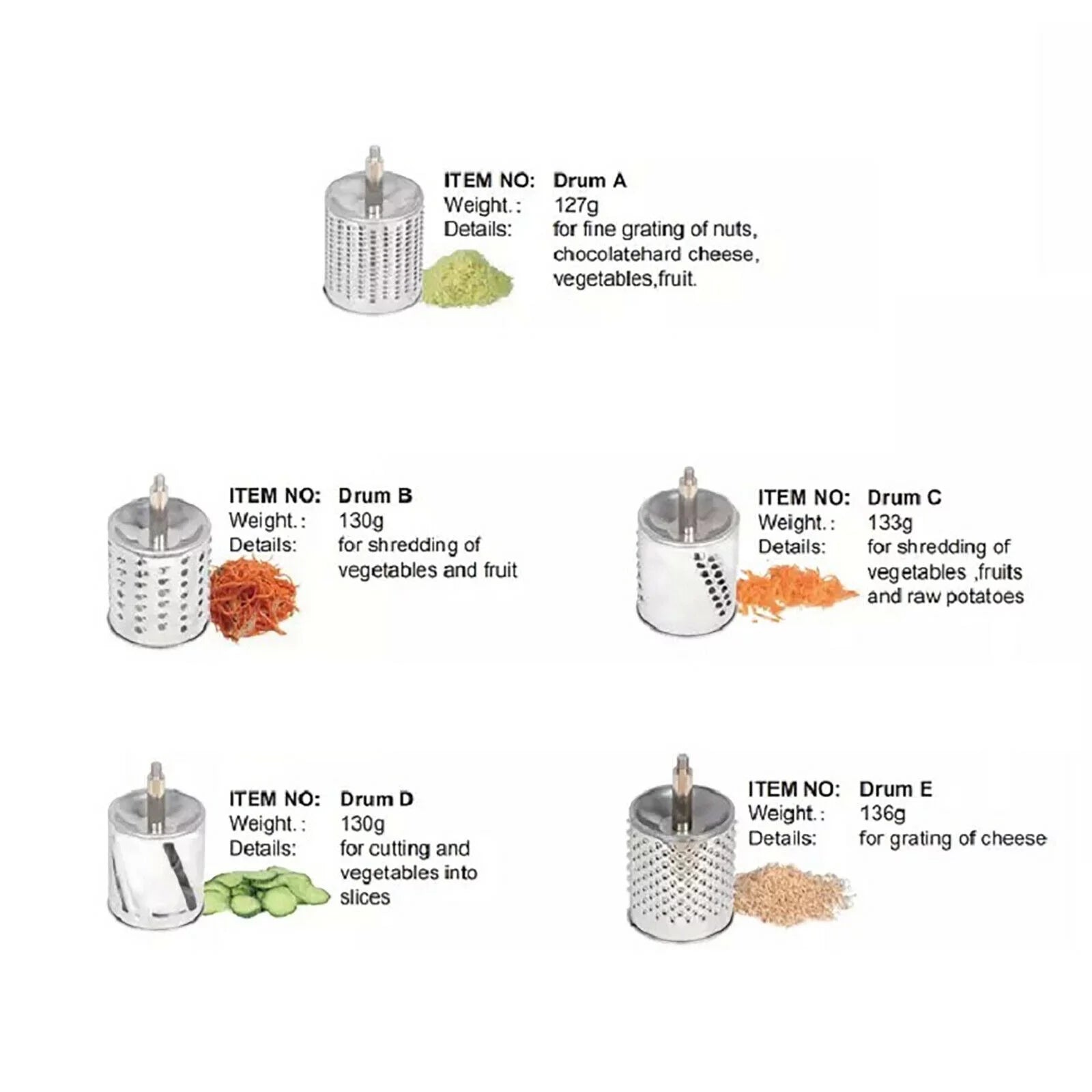 Stainless Steel Rotary Drum Grater with 5 Drums N547748
