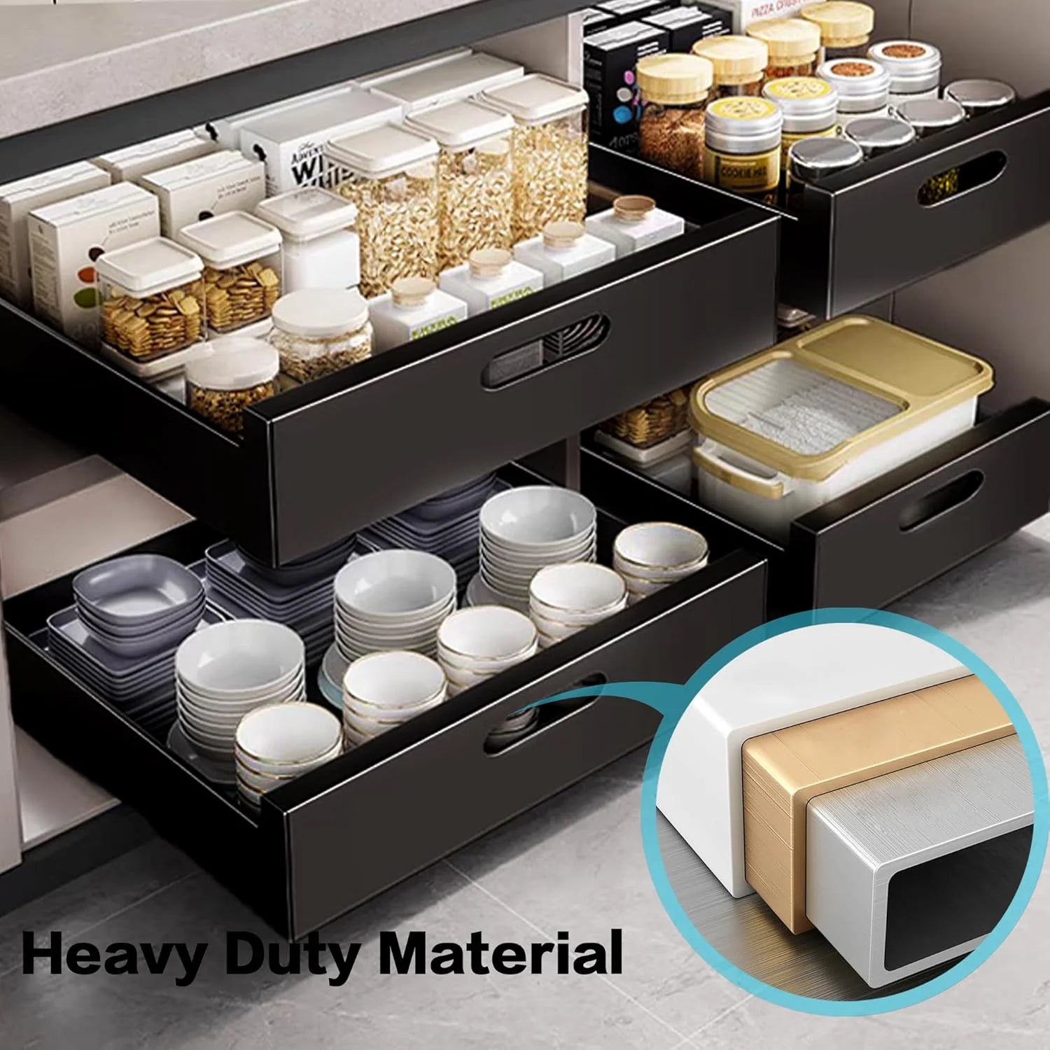 2 Pack Pull Out Drawers for Cabinets, 10W x 16.9D x 3.1H Carbon Steel A218