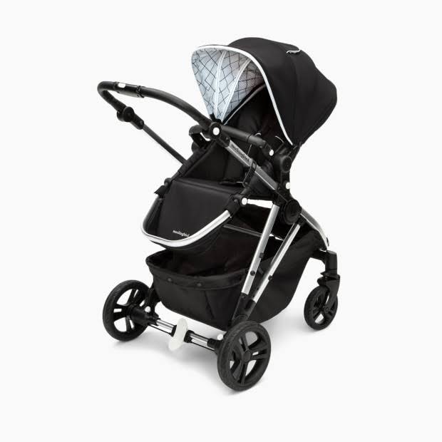 Single Stroller in Sea/Windowpane Canopy/Black Leather P5428
