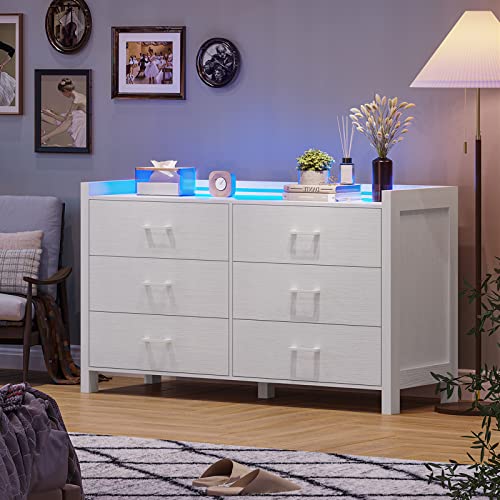 White 6 Drawer Wood Dresser with LED Lights Q132503