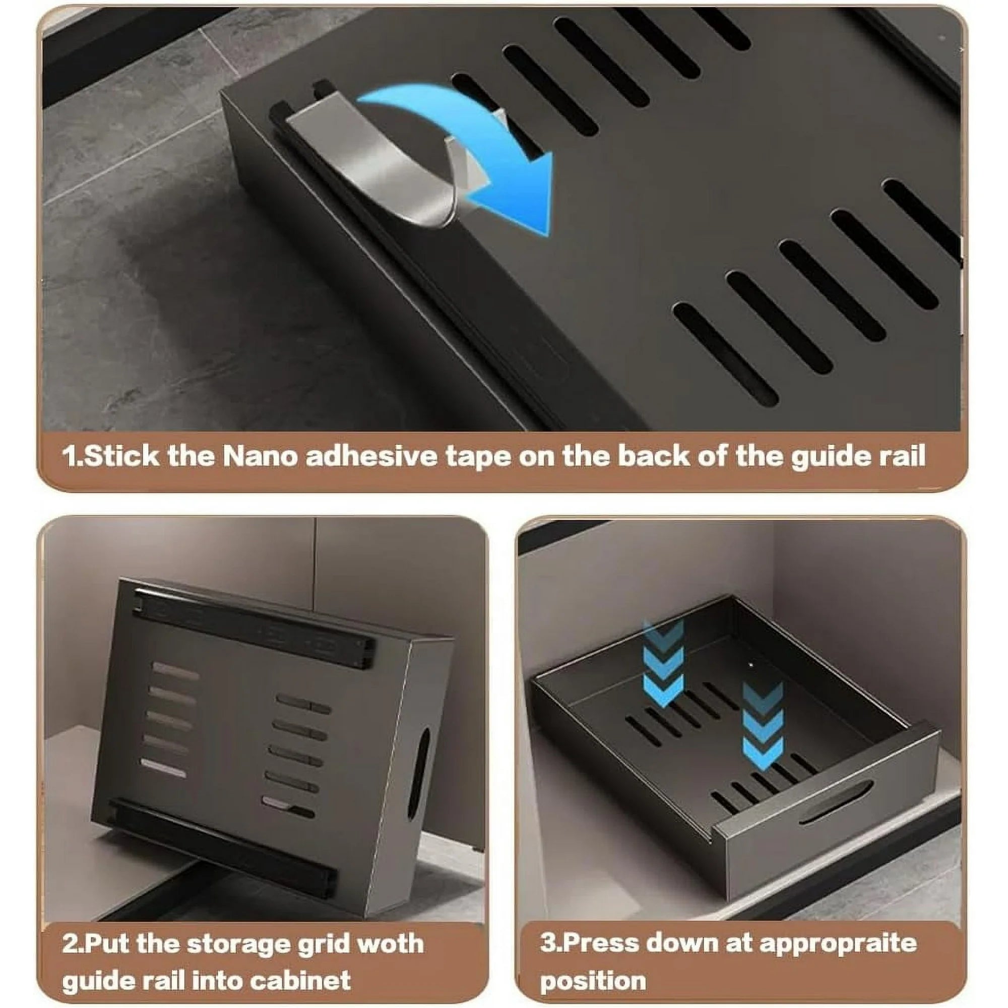 2 Pack Pull Out Drawers for Cabinets, 10W x 16.9D x 3.1H Carbon Steel A218