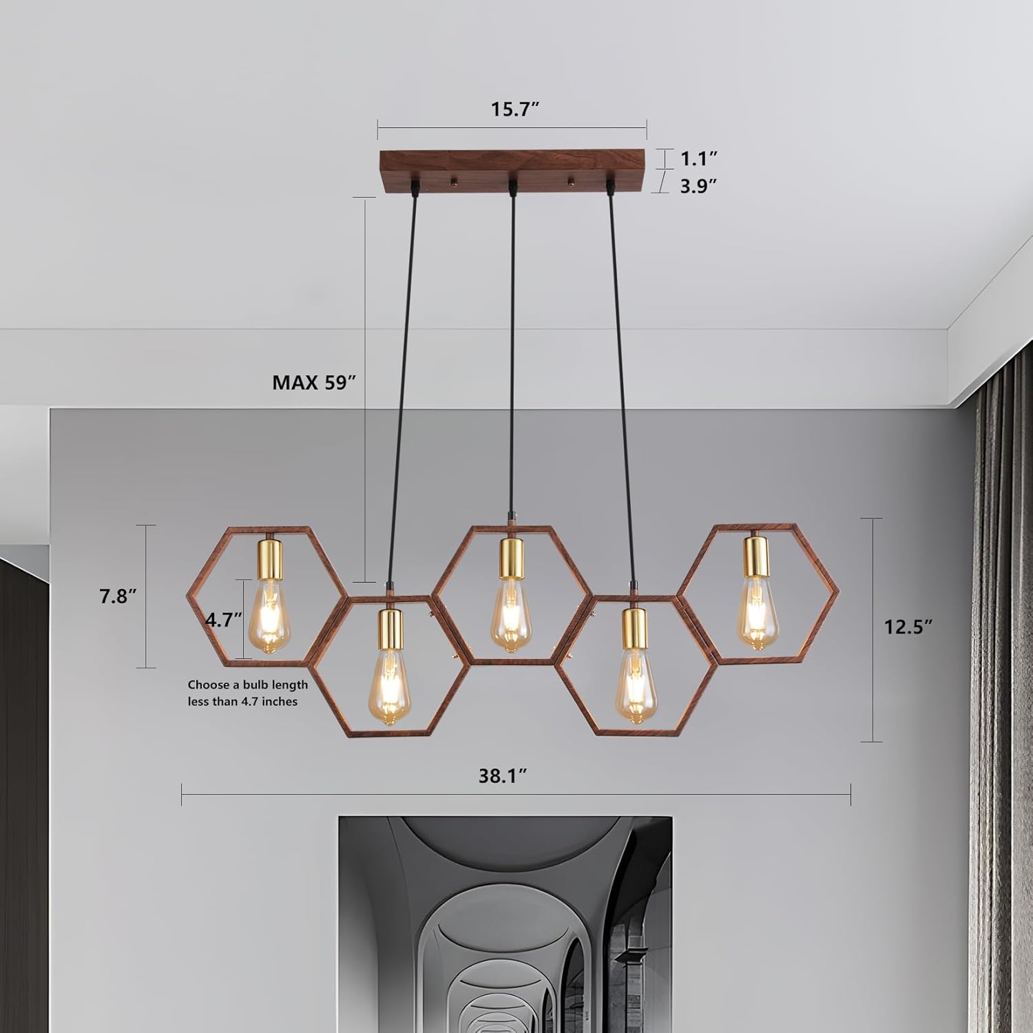 Black Metal 5 Light Rectangular Chandelier C889