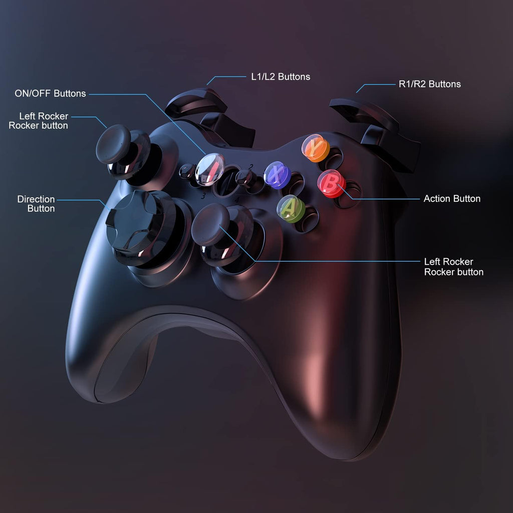 Black Wireless Controller for Xbox 360 and PC V1945