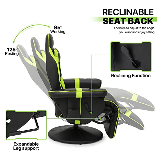 Green PU Leather Massage Gaming Recliner Chair with Adjustable Backrest F830395