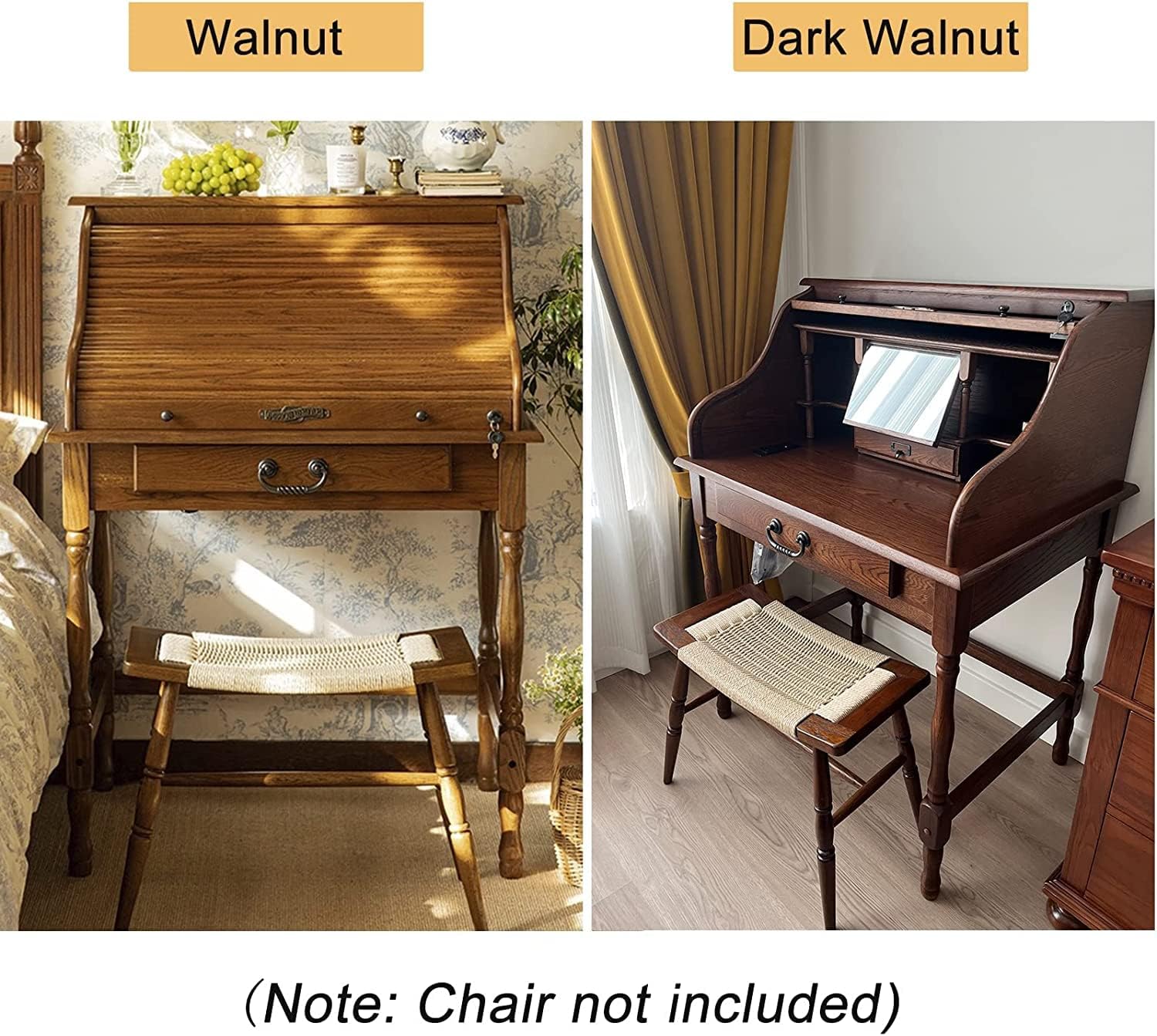 Oak Wood Vanity Desk with Pull-Out Hidden Mirror and Charging Port H2962