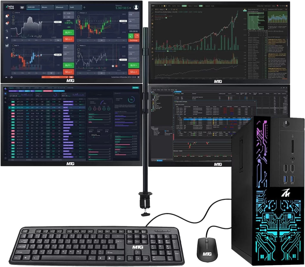 Restored Desktop PC Intel Core i5-6500, 16GB RAM, 120GB SSD, 2TB HDD, 4 LED Monitors, 2 Network Cards, Keyboard & Mouse Win 10 Pro O57518