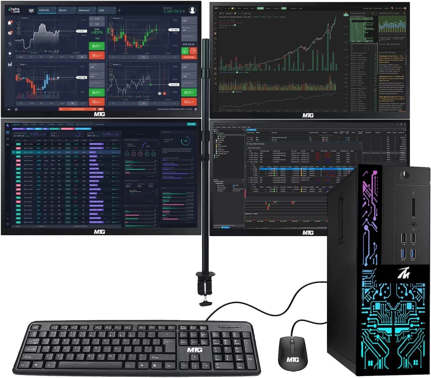 Restored Desktop PC Intel Core i5-6500, 16GB RAM, 120GB SSD, 2TB HDD, 4 LED Monitors, 2 Network Cards, Keyboard & Mouse Win 10 Pro O57518
