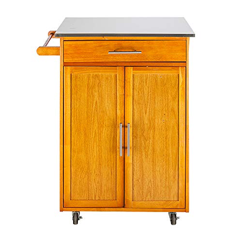 Burlywood Drop Leaf Kitchen Trolley with Stainless Steel Top Three Drawers Three Baskets A33661
