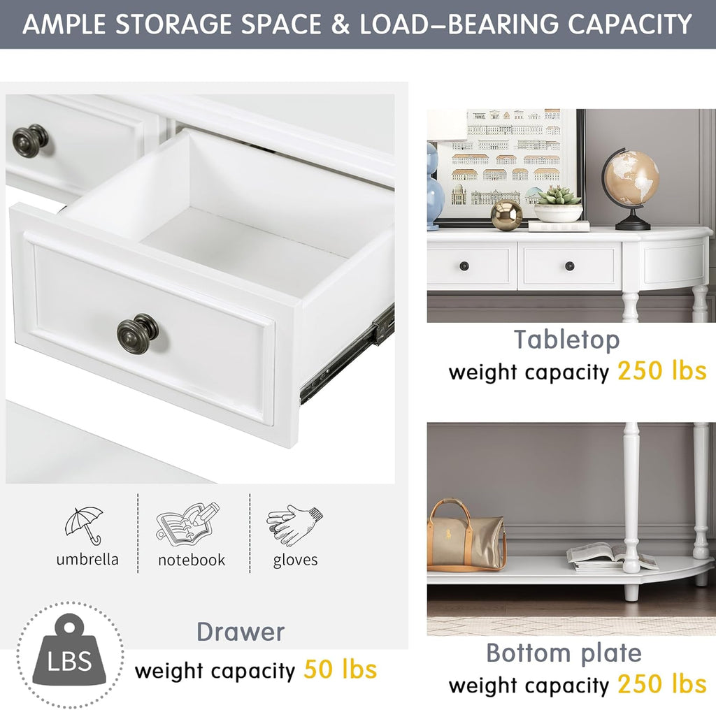White Solid Wood Storage Cabinet with 2 Drawers and Open Shelf I683378