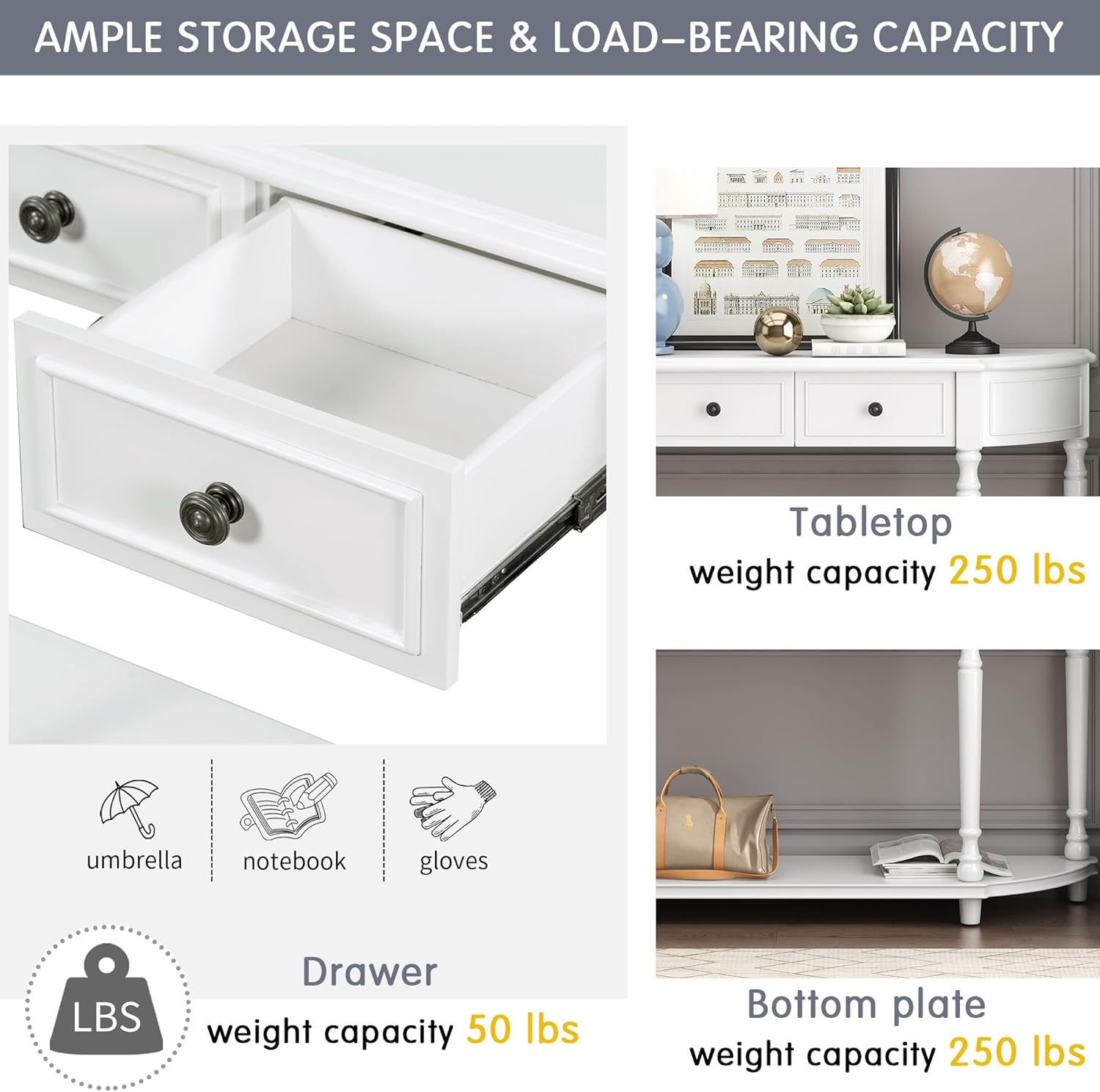 White Solid Wood Storage Cabinet with 2 Drawers and Open Shelf I683378