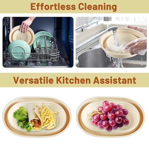 9.5 Inch Round & 10.5 Inch Oval Foldable Sourdough Bread Proofing Basket with Linen Liner S6003