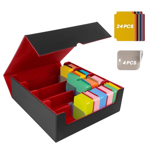 Black & Grey 4 Rows PU Leather Trading Card Case with 24 Dividers & 4 Supporters E301458