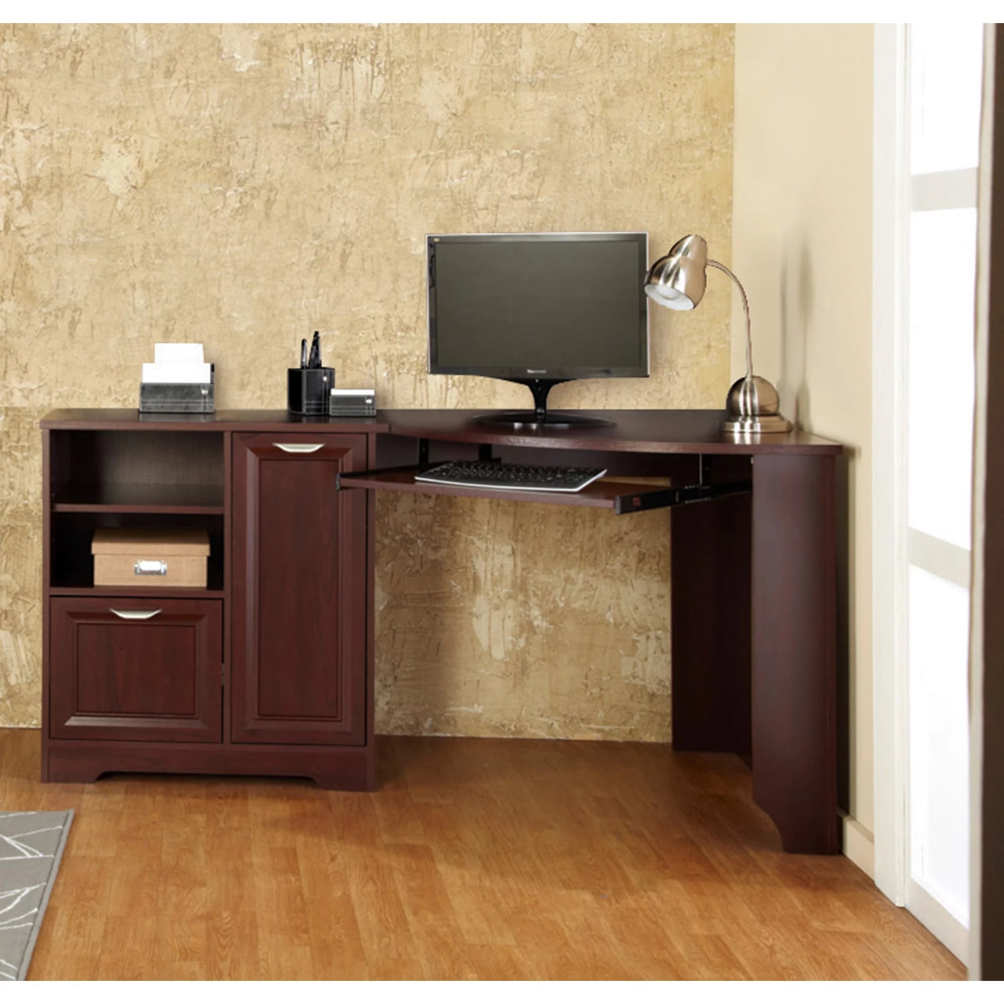 60"W Corner Desk, Classic Cherry Y50219